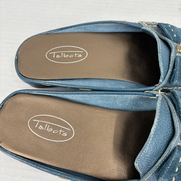Talbots Mule Loafers Womens Size 7 Teal Blue Pebbled Leather Bow Detail Slip On - Picture 5 of 10